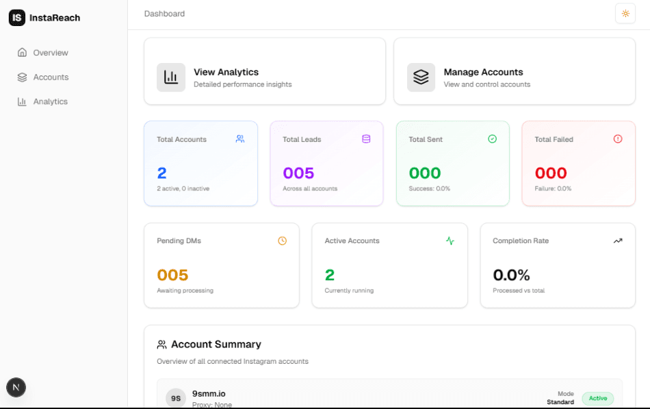 InstaReach dashboard Preview